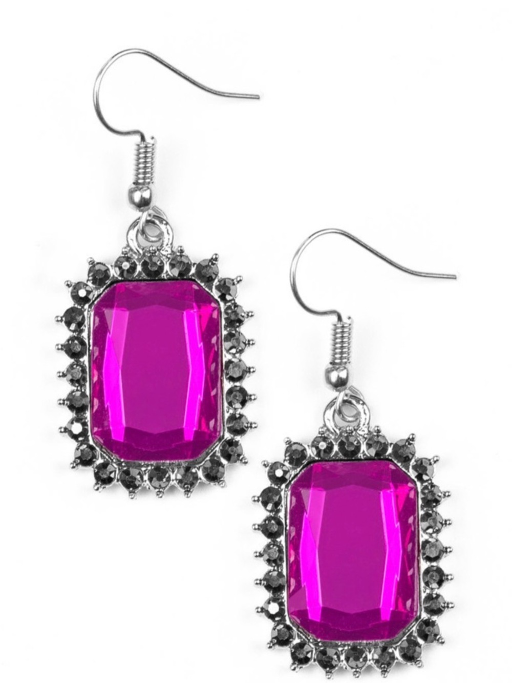 E-89 Silver-Tone Pink Gemstone Drop Earrings - Women's Jewelry